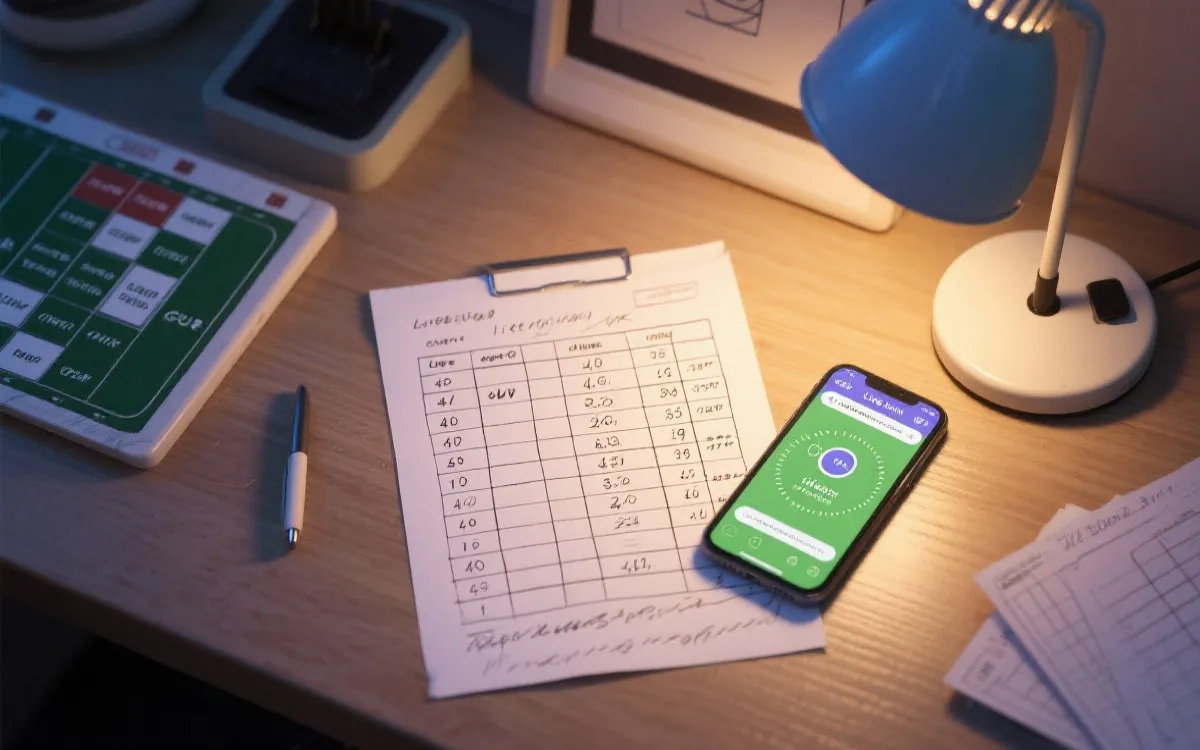 夜间比赛直播画面风格的积分榜手写推演示意